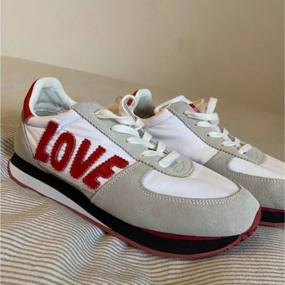 Moschino Red and White Heart Sneakers